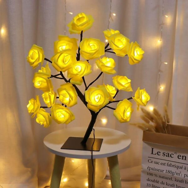 Rose Flower Tree Lamp, 24 White Roses Table Lamp, Lighted Tabletop Tree