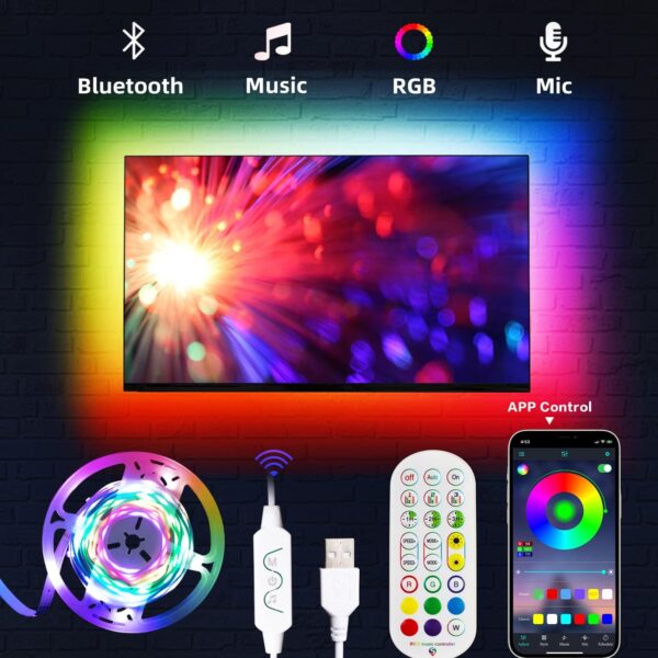 5 Meter Mobile Apps control Strip Lights, Music sync and Remote Control for TV/PC