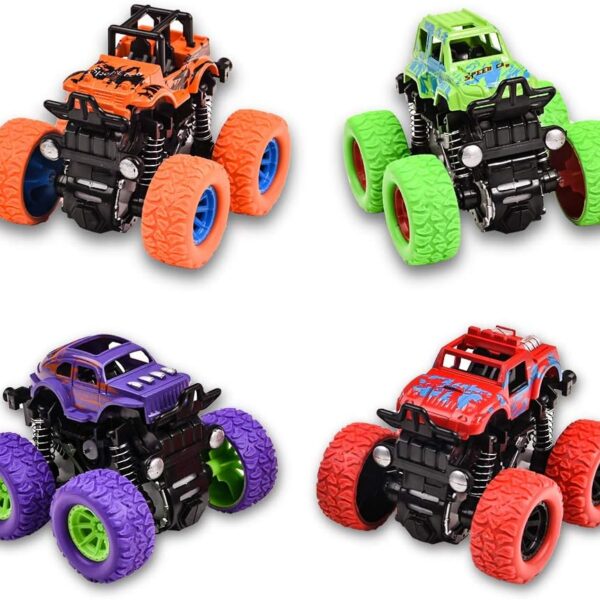 Monster Trucks Pull Back Cars Rotation 4 Wheels Drive Durable Friction Powered Push and Go