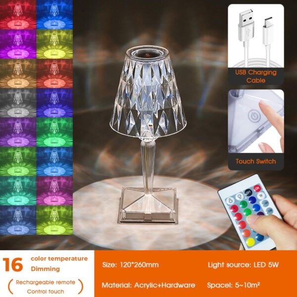 Rechargeable 16 Color Crystal Table Lamp