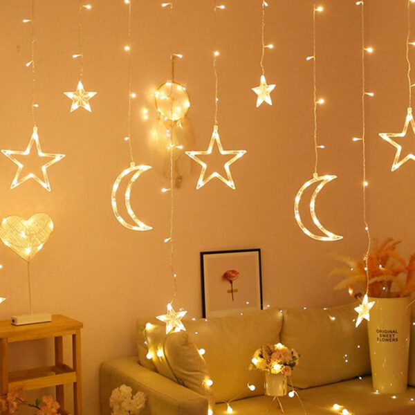 Moon Star LED Fairy Light for Curtains- 16 feet, 3 Moon, 3 Star, 6 Small Star