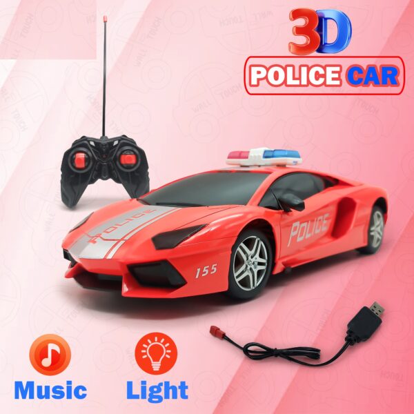 3D Police Car Super Speed Rechargeable World High Performance Roadster Forward/Reverse/Turn Left And Right Car For Kids