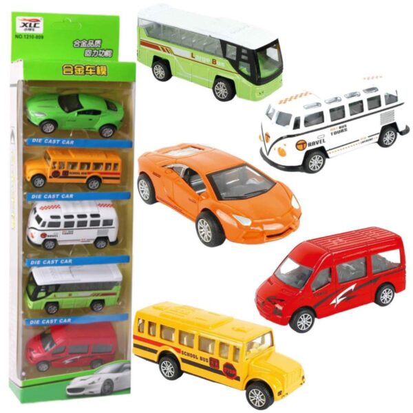 5 Piece Die Cast Metal Car and Bus Set City Vehicle Set Classic Metal Car for baby