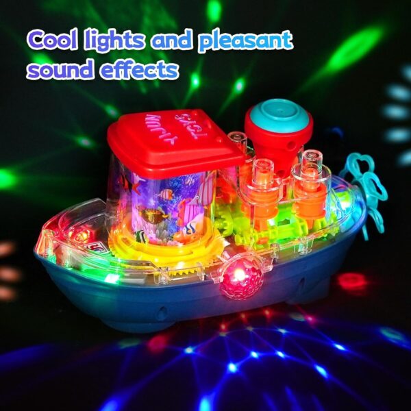 Transparent Gear Ship Toy battery operated with colorful moving gears, fun lights, and music for toddlers and kids