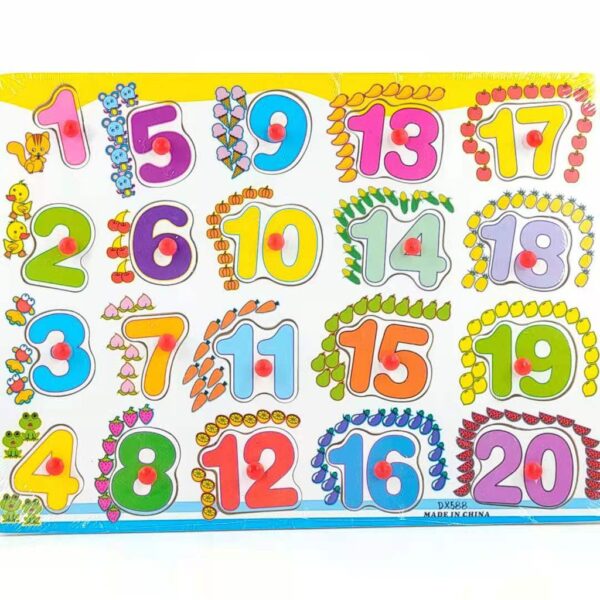Colorful Wooden Number Puzzle Toy for Toddlers – Montessori Learning Board 1 to 20