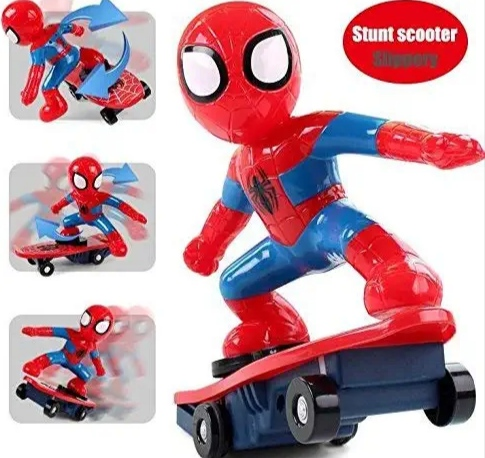 Spiderman-themed electric stunt skateboard for kids with lights and sound