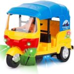 Battery operated auto rickshaw toy with LED lights and music for kids – 3-wheel tricycle design