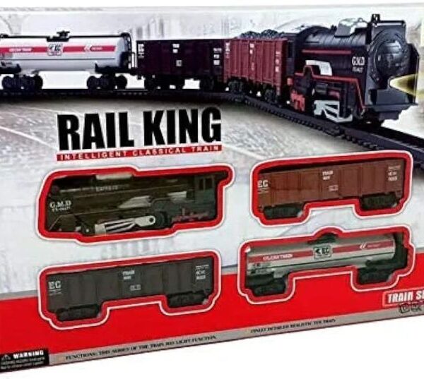 Battery Operated Rail King Toy Train Set for Children with Bridge and Trees