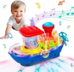 Transparent Gear Ship Toy battery operated with colorful moving gears, fun lights, and music for toddlers and kids