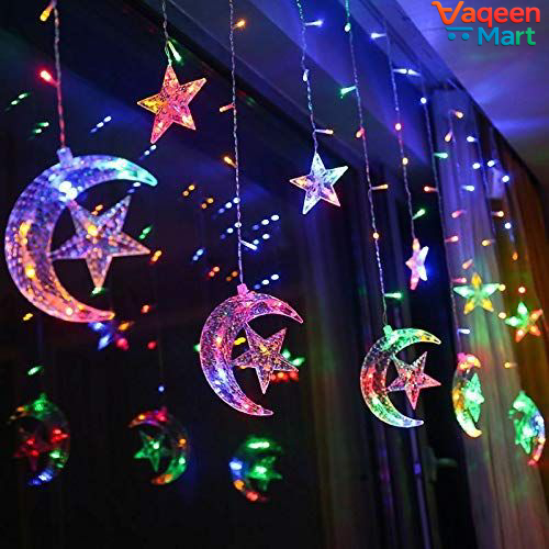 ED Moon and Star String Fairy Lights 16ft Curtain Decoration for Bedroom, Wedding, Eid, Christmas and Party