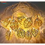 Golden 3D leaf metal fairy lights for elegant home and wedding decoration