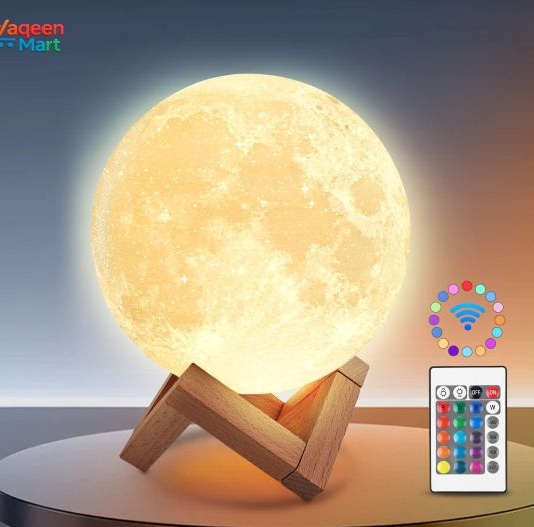3D Moon Lamp 15cm, 16 Color LED Night Light with Remote and Touch Control, Rechargeable USB Bedroom Lamp