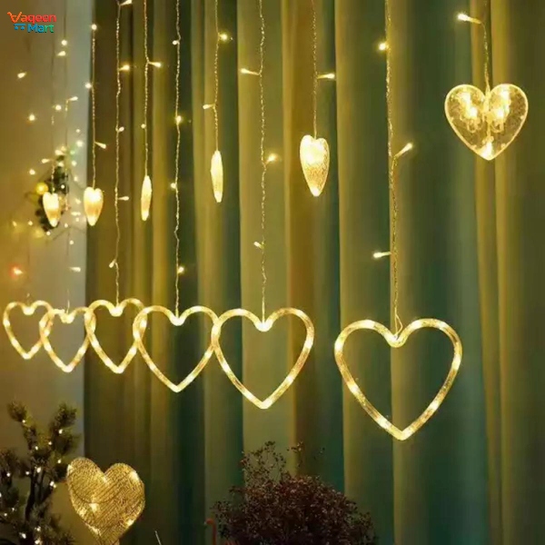 Heart Shape Love LED Curtain Fairy Light with 8 Flashing Modes for Room Decoration
