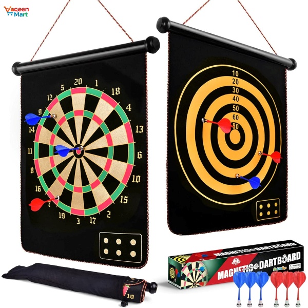 Magnetic Dart Board Game – 15 Inch Double-Sided Target Board Magnetic Dart Board Game with 6 Safe Darts for Kids and Adults