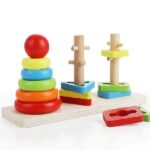 Wooden Rainbow Three Column Sorting Tower Educational Toy for Kids