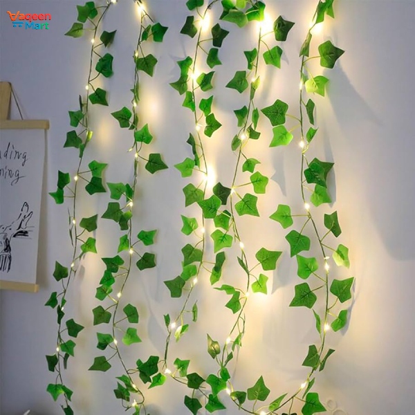 Battery operated leaf fairy string light – artificial green leaf garland for home, wedding, and party decoration