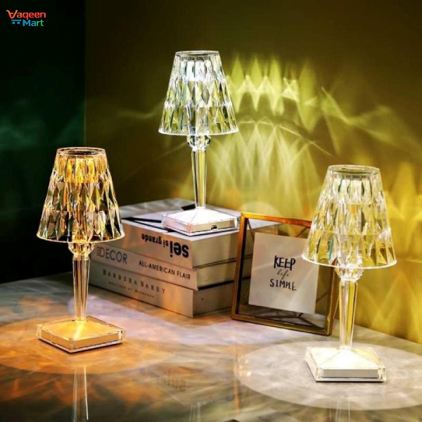 Rechargeable 3 Color Crystal Table Lamp for Bedroom and Living Room