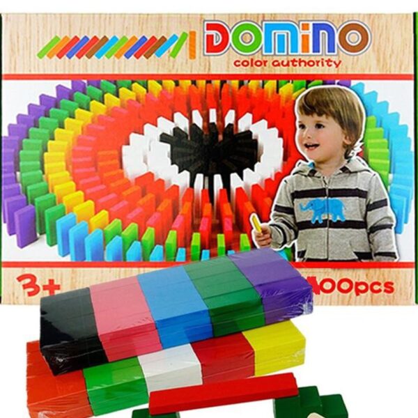 100 Pcs Wooden Domino Blocks Set for Kids
