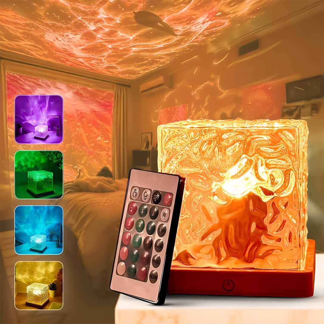 Rotating Water Pattern LED Lamp – USB Touch & Remote Control USB Powered Rotating Dynamic Water Pattern Light with 16 Color Touch & Remote
