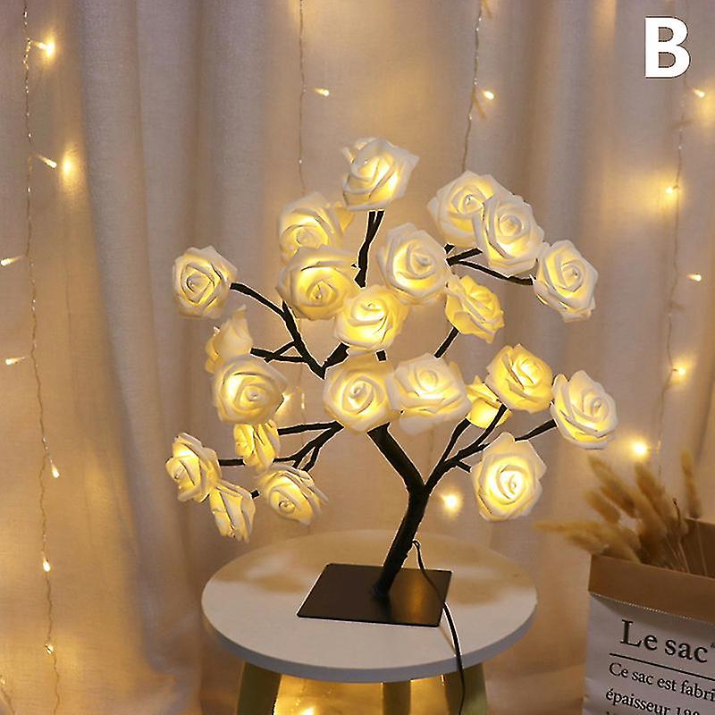 Rose Flower Tree Lamp with 24 White Roses for Table Decoration