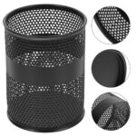 Round black metal mesh desk organizer pen holder