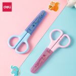 Deli 6021 student scissors stainless steel with safety cover