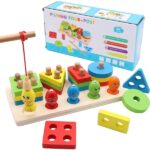 Montessori Wooden Stacking & Shape Sorting Fishing Toy for Toddlers