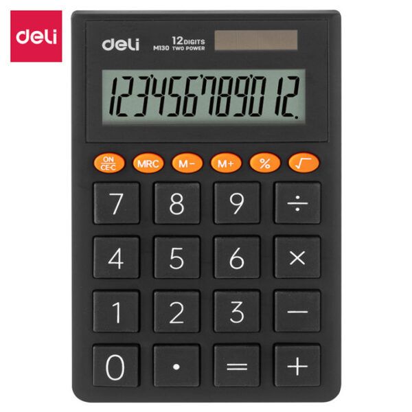 Deli EM130 dual power pocket calculator with 12-digit display